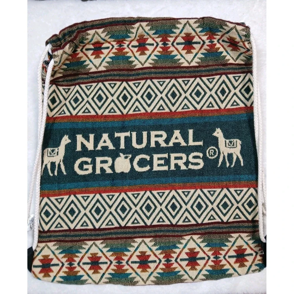 Natural Grocers Drawstring Bag‎ Backpack Alpaca Southwestern Tribal Boho Hippie